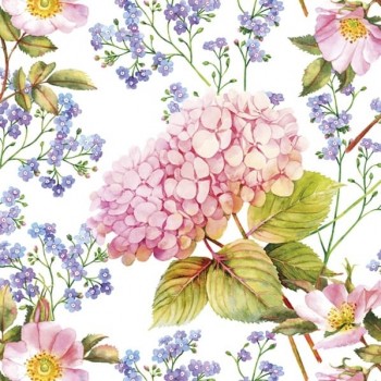Χαρτοπετσέτα για Decoupage, Pink Hydrangea and Forget-Me-Not Flowers / SLOG045901