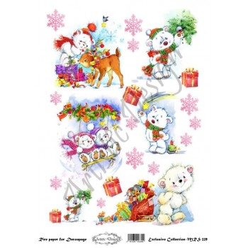 Χριστουγεννιάτικο Ριζόχαρτο Artistic Design για Decoupage Α4, Christmas Cute bears / MRS339