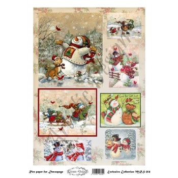 Χριστουγεννιάτικο Ριζόχαρτο Artistic Design για Decoupage Α4, Christmas Snowmen / MRS354