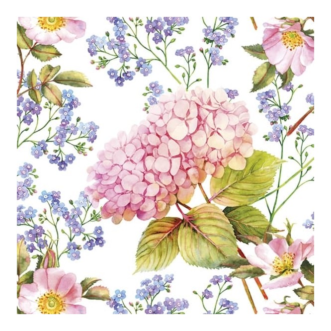 Χαρτοπετσέτα για Decoupage, Pink Hydrangea and Forget-Me-Not Flowers / SLOG045901