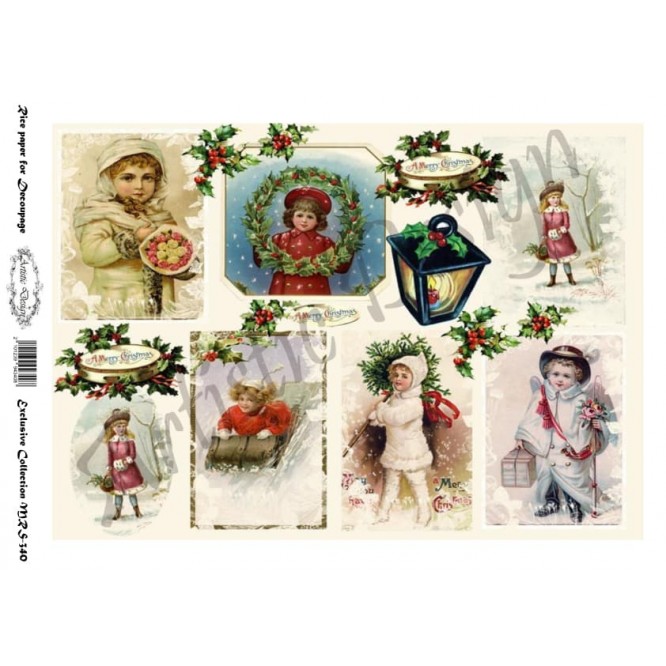Χριστουγεννιάτικο Ριζόχαρτο Artistic Design για Decoupage Α4, Christmas Vintage Labels / MRS340