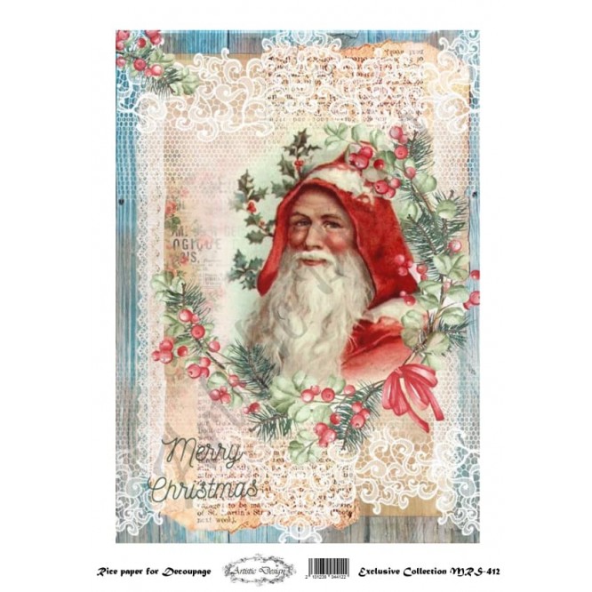 Χριστουγεννιάτικο Ριζόχαρτο Artistic Design για Decoupage Α4, Christmas Vintage Santa / MRS412