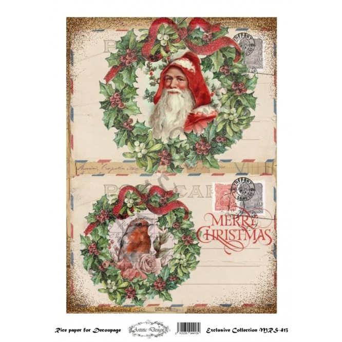 Χριστουγεννιάτικο Ριζόχαρτο Artistic Design για Decoupage Α4, Christmas Vintage Santa / MRS413