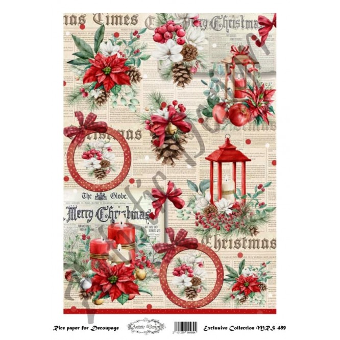 Χριστουγεννιάτικο Ριζόχαρτο Artistic Design για Decoupage Α4, Red  Christmas / MRS489