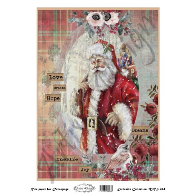 Χριστουγεννιάτικο Ριζόχαρτο Artistic Design για Decoupage Α4, Christmas Santa / MRS494