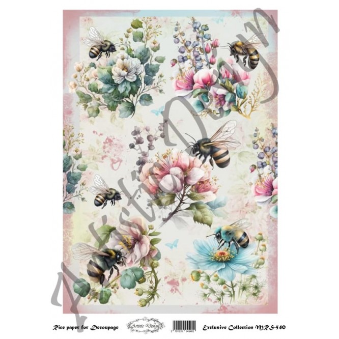 Ριζόχαρτο Artistic Design για Decoupage Α4, Flowers & Bees / MRS540