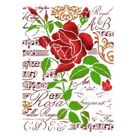 Στένσιλ (Stencil) Stamperia 21x29.7cm, Rose and music / KSG419