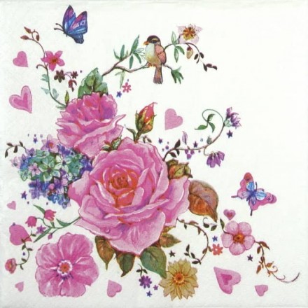 Χαρτοπετσέτα για Decoupage, Drawn Roses with Butterflies / SDOG-025701