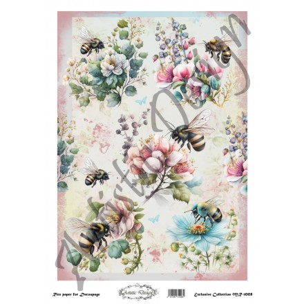 Ριζόχαρτο Artistic Design για Decoupage 30x40cm, Flowers & Bees / MR1008