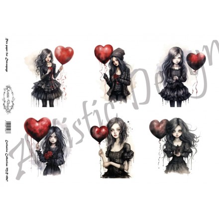 Ριζόχαρτο Artistic Design για Decoupage 30x40cm, Valentine Gothic Girl / MR1067