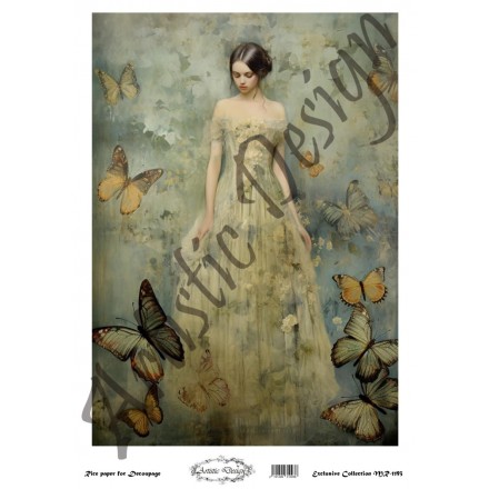 Ριζόχαρτο Artistic Design για Decoupage 30x40cm, vintage Lady & Butterflies / MR1193