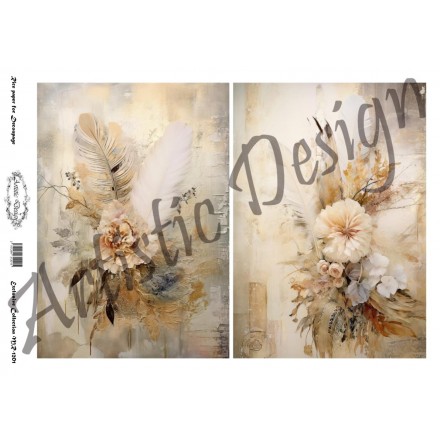 Ριζόχαρτο Artistic Design για Decoupage 30x40cm, Flowers & Feathers  / MR1201