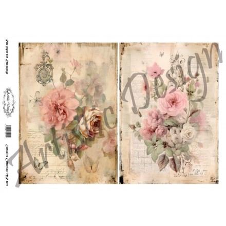 Ριζόχαρτο Artistic Design για Decoupage 30x40cm, Shabby Pink Flowers / MR1211