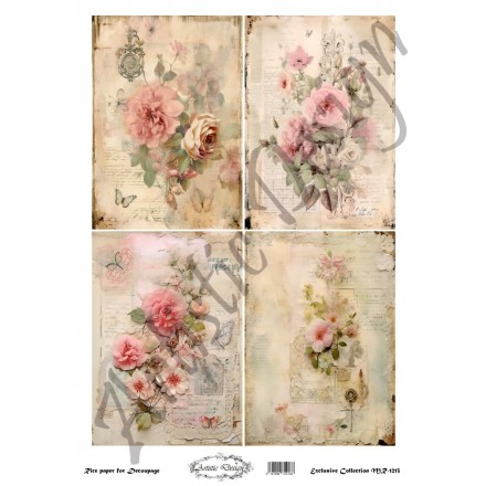 Ριζόχαρτο Artistic Design για Decoupage 30x40cm, Shabby Pink Flowers / MR1213