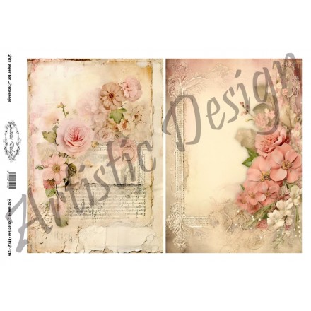 Ριζόχαρτο Artistic Design για Decoupage 30x40cm, Shabby Pink Flowers / MR1215
