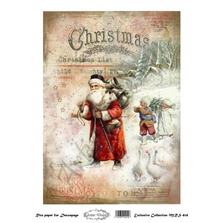 Χριστουγεννιάτικο Ριζόχαρτο Artistic Design για Decoupage Α4, Christmas Vintage Santa / MRS414