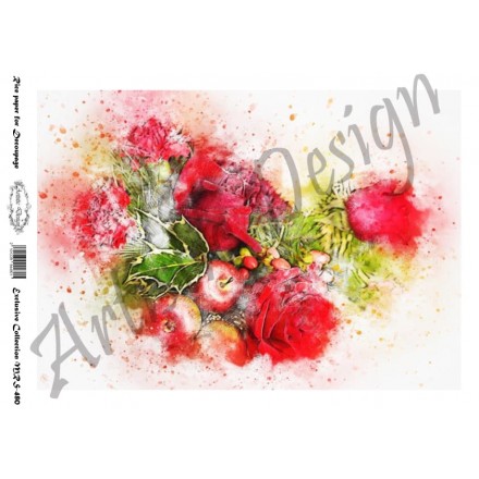 Χριστουγεννιάτικο Ριζόχαρτο Artistic Design για Decoupage Α4, Christmas Flowers / MRS480