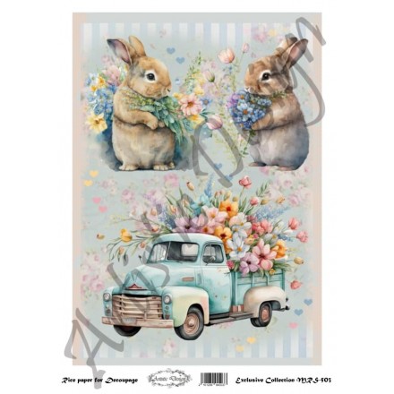 Ριζόχαρτο Artistic Design για Decoupage Α4, Rabbits & Truck / MRS503