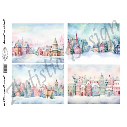 Χριστουγεννιάτικο Ριζόχαρτο Artistic Design για Decoupage Α4, Christmas Pastel Villages / MRS588