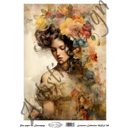 Ριζόχαρτο Artistic Design για Decoupage Α4, vintage Lady & Butterflies  / MRS730