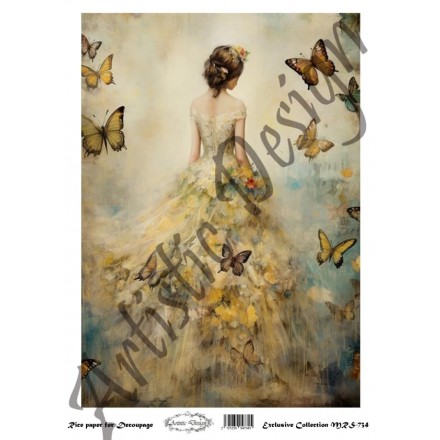 Ριζόχαρτο Artistic Design για Decoupage Α4, vintage Lady & Butterflies  / MRS734