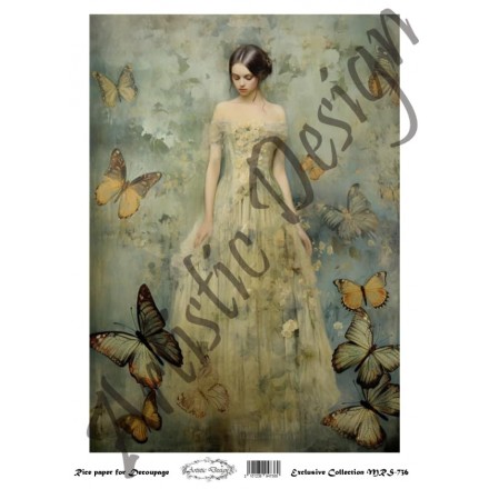 Ριζόχαρτο Artistic Design για Decoupage Α4, vintage Lady & Butterflies  / MRS736
