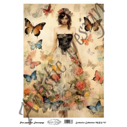 Ριζόχαρτο Artistic Design για Decoupage Α4, vintage Lady & Butterflies  / MRS737