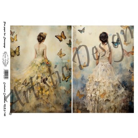 Ριζόχαρτο Artistic Design για Decoupage Α4, vintage Lady & Butterflies  / MRS740