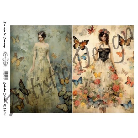 Ριζόχαρτο Artistic Design για Decoupage Α4, vintage Lady & Butterflies  / MRS741