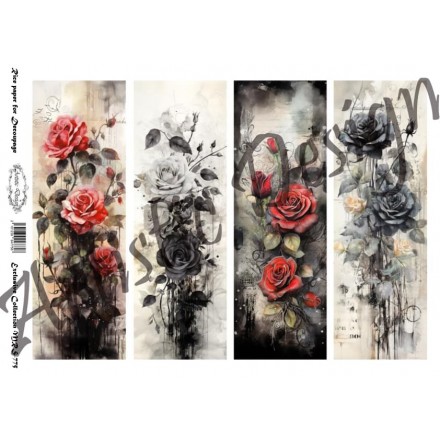 Ριζόχαρτο Artistic Design για Decoupage Α4, Black & Red Roses / MRS775